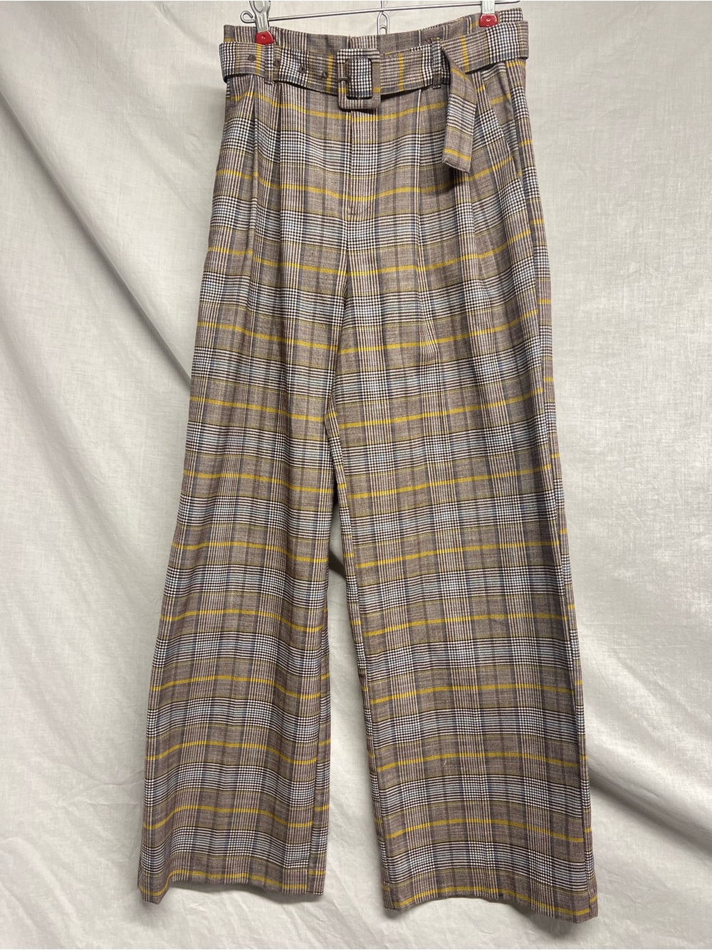 a new day Women’s Plaid High-Waist Wide Leg Pants Brown/Yellow Sz 2 - Picture 1 of 10